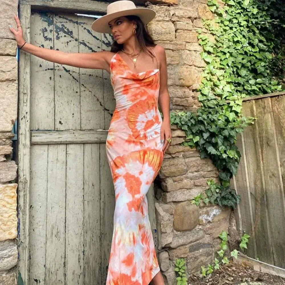 ZARA Tie Dye Backless Strap Maxi Dress
